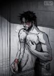  1boy arm_hair bad_id bad_link bad_tumblr_id bara bathroom beard black_hair breath chest_hair cris_art erection facial_hair hairy leg_hair male_focus male_masturbation male_pubic_hair male_underwear male_underwear_pull marvel masturbation mature_male mustache_stubble navel_hair nipples pectorals precum pubic_hair short_hair sideburns solo spot_color thick_eyebrows toned toned_male tweaking_own_nipple underwear wiccan 