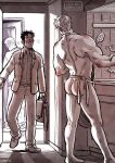  ._. 0_0 2boys 3boys alternate_costume apron ass back bad_id bad_tumblr_id bag bald bara black_hair blonde_hair blush collared_shirt cooking couple cris_art from_behind full_body hulkling male_focus marvel multiple_boys muscular muscular_male naked_apron old old_man open_door puckered_lips shirt short_hair sideburns standing suit surprised thick_eyebrows wiccan yaoi 