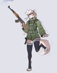  absurd_res ak-47 anthro assault_rifle claws clothing domestic_ferret gael_(candyferret) gear gun hi_res humanoid korsakovmapo8 legwear long_socks male mammal military military_jacket mustelid musteline pawpads paws ranged_weapon rifle smile solo topwear true_musteline vest weapon weasel 