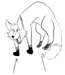  2023 ambiguous_gender black_nose canid canine digital_media_(artwork) directional_arrow feral fox fur happy mammal monochrome open_mouth open_smile simple_background sketch smile solo trinket_(artist) white_background wide_eyed 
