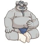  aegis_(crave_saga) anthro bear belly blue_hair blush clothing crave_saga facial_hair footwear fur hair kentachen27 male mammal mature_male mustache navel overweight polar_bear simple_background socks solo ursine white_background white_body white_fur 