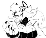  2023 5_fingers anaugi android anthro black_and_white claws clothed clothing fingers jacket kaita_(the-hydroxian) lips looking_at_viewer machine monochrome open_mouth open_smile robot sharp_claws sharp_teeth simple_background sketch smile teeth topwear white_background 
