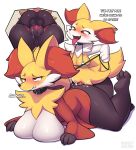  2023 anthro anthro_on_anthro anthro_penetrated anthro_penetrating anthro_penetrating_anthro anus artist_name balls big_breasts blush bodily_fluids braixen breasts clenched_teeth collar cum cum_in_pussy cum_inside delphox dialogue english_text fangs female female_penetrated generation_6_pokemon genital_fluids genitals gynomorph gynomorph/female gynomorph_penetrating gynomorph_penetrating_female holding_leash holding_object intersex intersex/female intersex_penetrating intersex_penetrating_female leash nintendo open_mouth penetration penile penile_penetration penis penis_in_pussy pokemon pokemon_(species) profanity pussy rabbitbrush sex teeth text tongue tongue_out vaginal vaginal_penetration 