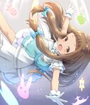  1girl blue_bow blue_dress bow brown_eyes brown_hair child dress female_child gloves hair_bow highres ichihara_nina idolmaster idolmaster_cinderella_girls khell legs long_hair multicolored_clothes multicolored_dress open_mouth signature very_long_hair white_dress white_gloves 