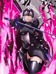  1girl armored_boots armored_corset boots cape fate/grand_order fate_(series) fire flame fur_collar gauntlets gorget headpiece highres jeanne_d&#039;arc_alter_(fate) parted_lips smile solo standard_bearer sword tomotomow00w weapon white_hair yellow_eyes zettai_ryouiki 