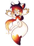  1girl animal animal_ears arianeanco claws furry furry_female highres multicolored_hair original red_ribbon ribbon tail white_fur 