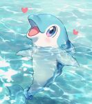  blue_eyes caustics commentary_request finizen heart highres kaminokefusa looking_at_viewer multicolored_eyes no_humans open_mouth partially_submerged pokemon pokemon_(creature) purple_eyes smile solo sparkle tongue water 