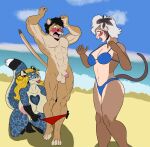  &lt;3 absurd_res anthro assisted_exposure beach big_breasts bikini blue_bikini blue_clothing blue_swimwear blush breasts clothing cloud colored_edit cougar crouching denlusty ear_piercing ear_ring embarrassed facial_hair facial_piercing felid feline female fur genitals gold_(metal) gold_tooth group hair haplorhine hi_res looking_at_genitalia looking_at_penis male mammal mature_female monkey multicolored_body multicolored_fur multicolored_hair muscular muscular_male nose_piercing nude oona_(jeibon) pantherine pantsing paws penis piercing primate pubes public public_nudity pussy randochris_(character) red_clothing red_speedo red_swimwear ring_piercing sand sea seaside septum_piercing sky snow_leopard speedo spots swimwear tiffany_valentine trio water 