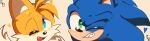  &lt;3 2023 2_tails age_difference anthro artist_watermark black_nose blue_eyes blue_quills canid canine cheek_tuft colored digital_drawing_(artwork) digital_media_(artwork) duo eulipotyphlan facial_tuft fangs forehead_tuft fox fur green_eyes hedgehog looking_at_viewer male male/male mammal miles_prower mobian_fox mobian_hedgehog multi_tail multicolored_body multicolored_fur one_eye_closed open_mouth open_smile pillynaps quills sega shaded simple_background smile sonic_the_hedgehog sonic_the_hedgehog_(series) tail tan_inner_ear teeth tuft two_tone_body white_body white_fur wink winking_at_viewer yellow_body yellow_fur young younger_male 