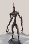  absurdres cable dashimaki_(dasimakitama50) fewer_digits full_body grey_background highres humanoid_robot no_humans orange_eyes original robot science_fiction shadow 