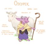  1:1 bovid caprine english_text female feral goblin grey_hair hair hi_res humanoid humanoid_pointy_ears mammal mature_female not_furry oscypek_(sirartwork) sheep shepherd simple_background sirartwork solo text white_background 