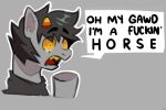  alternate_species eddotheweirdo equid equine feral grey_background grey_body hasbro homestuck horse karkat_vantas male mammal ms_paint_adventures my_little_pony open_mouth pony simple_background solo webcomic 