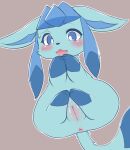  absurd_res anus blue_body blue_eyes blush butt eeveelution female feral generation_4_pokemon genitals glaceon hi_res looking_at_viewer nintendo open_mouth pokemon pokemon_(species) puniwanko pussy simple_background solo 