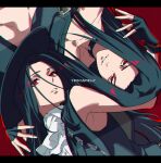 2others ascot black_hair cuffs dual_persona fingerless_gloves gloves guilty_gear guilty_gear_strive hat long_hair multiple_others red_eyes talgi testament_(guilty_gear) 