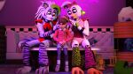  animatronic anthro boots bow_accessory cassie_(fnaf) clothed clothing container cup female five_nights_at_freddy&#039;s five_nights_at_freddy&#039;s:_security_breach footwear glamrock_chica_(fnaf) group hi_res human kolasaurus looking_at_another machine mammal robot roxanne_wolf_(fnaf) scottgames sitting steel_wool_studios trio 