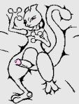  2_toes 3_fingers anthro blush bodily_fluids digital_media_(artwork) erection feet fingers generation_1_pokemon grey_background hand_on_chest legendary_pokemon looking_at_viewer loose_noose lying male mewtwo nintendo pixel_(artwork) pokemon pokemon_(species) simple_background smile solo spread_legs spreading tail toes 