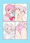  2girls ahoge closed_eyes collared_shirt commentary_request double_bun hair_bun highres hozuki_kaede long_hair multicolored_hair multiple_girls multiple_views neck_ribbon one_eye_closed onii-chan_wa_oshimai! oyama_mahiro panties pantyshot pink_hair pink_panties pink_shirt red_ribbon ribbon shirt side_ponytail skirt sleeveless sleeveless_sweater sweater toufu_kayo twintails underwear white_shirt white_skirt 