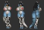  3d_(artwork) animal_print animal_print_bikini anthro big_breasts bikini bom39 breasts clothing cow_print cowbell digital_media_(artwork) dragonmom_(rayka) female furcollectibles_store pattern_bikini pattern_clothing pattern_swimwear rayka solo swimwear 