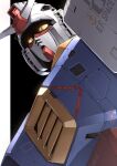 black_background commentary dutch_angle earth_federation english_text gundam highres looking_ahead mecha mobile_suit mobile_suit_gundam no_humans portrait robot rx-78-2 science_fiction solo takahashi_masaki two-tone_background v-fin white_background yellow_eyes 