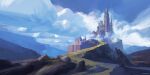  andreas_rocha artist_name blue_sky castle cloud european_architecture highres mountain no_humans original outdoors rock sky watermark 