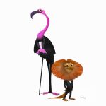  2017 agamid anthro avian bird clothing disney duo fan_character flamingo frilled_lizard hi_res lizard looking_at_viewer male parody reptile sam_nassour scalie simple_background standing white_background zootopia 