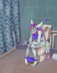  aleks_pakaralex anthro bathroom bottomwear clothing digital_media_(artwork) female flushed hi_res line_art nintendo pants pokemon solo toilet 