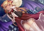  1girl bat_wings blonde_hair bow elis_(touhou) lifted_by_self long_hair red_ribbon ribbon shounen_(hogehoge) solo star_(symbol) touhou touhou_(pc-98) wings 