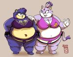  2018 anthro asian_clothing belly big_belly big_breasts black_lips black_lipstick blaze_the_cat bra breasts cleavage clothed clothing colored_nails domestic_cat duo ear_piercing east_asian_clothing eulipotyphlan eye_contact eyeshadow fan_character felid feline felis female fingerless_gloves gloves half-closed_eyes hand_on_hip hand_on_shoulder handwear head_turned hedgehog japanese_clothing lips lipstick looking_at_another makeup mammal mawashi nails narrowed_eyes navel navel_piercing obese obese_anthro obese_female open_mouth overweight overweight_anthro overweight_female piercing royaljellysandwich sega signature sonic_the_hedgehog_(series) standing sumo sumo_wrestler topwear underwear 