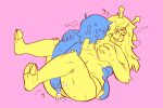  ambiguous_gender anthro antlers bite blush deer deltarune duo female fingering hooves horn human humanoid intersex intersex/female kris_(deltarune) mammal messy neck_bite noelle_holiday playing_with_breasts sketch undertale_(series) wet zixzs-redlight 