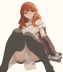  1girl ahonoko armor bare_shoulders black_gloves blunt_bangs blush book breasts cape celica_(fire_emblem) commentary_request dress earrings fingerless_gloves fire_emblem fire_emblem_echoes:_shadows_of_valentia gloves hairband jewelry long_hair pelvic_curtain red_eyes red_hair solo thighhighs thighs tiara 
