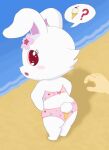  anthro beach bikini blush cherry clothing dessert female food fruit fur hare hi_res ice_cream ice_cream_cone japanese_hare jewelpet lagomorph leporid mammal masterlinkx pink_clothing pink_swimwear plant question_mark rabbit ruby_(jewelpet) sanrio scut_tail seaside short_tail solo swimwear tail white_body white_fur 