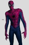  absurdres bodysuit highres looking_at_viewer marvel mask red_bodysuit rxzarx signature simple_background solo spider-man_(series) standing suit 