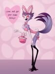  anthro avian bird bunny_costume clothing costume easter fake_ears fake_rabbit_ears feathers grey_body grey_feathers helluva_boss hi_res holidays male mlavieer owl owl_demon red_eyes simple_background solo stolas_(helluva_boss) 