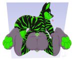  &lt;3 4_toes animal_genitalia anthro anus balls big_balls black_body black_fur blue_eyes canid canine dipstick_tail eyebrows feet fox fur genitals gloves_(marking) glowing glowing_anus glowing_genitalia glowing_penis green_anus green_inner_ear_fluff green_pawpads green_penis grey_balls grey_eyebrows grey_nose grey_sheath inner_ear_fluff kwik_(artist) leg_markings male mammal markings multicolored_body multicolored_fur pawpads penis penis_tip sheath silver_fang_(furry1997) socks_(marking) solo stripes tail tail_markings toes tuft 