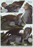  2022 abdominal_bulge ambiguous_gender anthro artist_name belly big_belly biped black_body black_fur bodily_noises canid canine canis clothed clothing comic darkdraconica darky_(darkdraconica) dialogue digestion digital_drawing_(artwork) digital_media_(artwork) dragon duo english_text fangs feral fur hand_on_stomach hi_res horn mammal membrane_(anatomy) membranous_wings neck_bulge onomatopoeia oral_vore patreon quadruped rumbling_stomach soft_vore sound_effects speech_bubble swallowing tail teeth text tongue url vore wings wolf yellow_eyes 