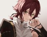  1boy absurdres bishounen choker genshin_impact green_eyes highres japanese_clothes kottone_8 male_focus mole mole_under_eye red_hair shikanoin_heizou short_hair simple_background solo upper_body white_background 