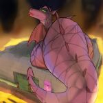  absurd_res chimeratechspyro dragon dragon_(shrek) dreamworks female female_focus feral green_eyes hi_res larger_female lipstick macro makeup scales scalie shrek_(series) size_difference solo spines western_dragon wide_hips 