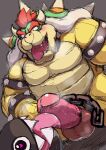  &lt;3 &lt;3_eyes 2023 anthro blush bodily_fluids bowser chain chain_chomp collar digital_drawing_(artwork) digital_media_(artwork) eyebrows genitals hair koopa licking male mario_bros monapic_chang nintendo open_mouth oral penile penis penis_lick pink_penis red_eyebrows red_hair saliva scalie sex sharp_teeth shell simple_background spiked_shell spikes spikes_(anatomy) teeth tongue tongue_out yellow_body 