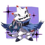  anthro bandai_namco belt cape claws clothing digimon digimon_(species) digimon_ghost_game evil_grin gammamon hi_res horn male smile solo torn_clothing uluoe white_body 