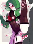 1boy 1girl after_sex bare_shoulders black_leotard black_thighhighs bob_cut border breasts breath censored censored_nipples closed_mouth clothed_pokemon clothing_cutout collarbone colored_skin commentary_request cowboy_shot cum cum_in_pussy cumdrip english_commentary faceless faceless_male gardevoir garter_straps green_hair green_skin grey_background hair_over_one_eye half-closed_eyes happy heart heart_censor hetero interspecies leotard looking_at_another mixed-language_commentary mosaic_censoring multicolored_skin navel one_eye_covered outside_border partial_commentary penis pokemon pokemon_(creature) raised_eyebrows red_eyes see-through see-through_leotard short_hair side_cutout simple_background skindentation small_breasts smile solo_focus speech_bubble split spoken_emoji spoken_heart spread_legs standing standing_on_one_leg standing_split steam steaming_body stomach testicles thighhighs thighs two-tone_skin ura_menu white_border white_skin 