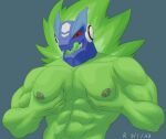  abs absurd_res alien areola art_roki big_pecs blue_background capcom dated em_being fur green_areola green_body green_fur green_nipples half-length_portrait hi_res male mega_man_(series) mega_man_star_force muscular muscular_male nipples omega-xis open_mouth pec_grab pecs portrait red_sclera rockytherookie signature simple_background solo 