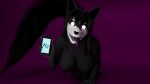  16:9 3d_(artwork) anthro breasts canid canine canis digital_media_(artwork) female fur hair hi_res malo mammal nipples phone scp-1471 scp-1471-a scp_foundation solo tail tongue tongue_out voicelesssparrow white_eyes widescreen wolf 