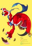  anthro bandai_namco betelgammamon candy ceratopsian chocolate claws dessert digimon digimon_(species) dinosaur food gammamon hi_res horn humanoid male muscular ornithischian red_body red_skin reptile scalie scarf solo tail triceratops youzaiyouzai112 