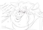 anthro asinus black_and_white blush bra buckteeth clothed clothing donkey double_chin drunk english_text equid equine eyebrows female fur hair hi_res hiccuping mammal monochrome open_mouth overweight overweight_anthro overweight_female snout solo sorez_(mastersorez) story story_at_source story_in_description substance_intoxication talking_to_another teeth text thick_eyebrows tongue underwear volkenfox 