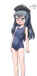  1girl @_@ absurdres akatsuki_(kancolle) black_hair blue_one-piece_swimsuit covered_navel dated feet_out_of_frame flat_cap flat_chest grey_eyes grey_headwear hat highres kantai_collection maru_(marg0613) one-hour_drawing_challenge one-piece_swimsuit school_swimsuit simple_background solo standing swimsuit twitter_username white_background 
