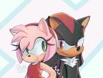  1boy 1girl 2019 amy_rose eyelashes furry furry_female furry_male green_eyes looking_at_another quark196 red_eyes shadow_the_hedgehog signature smile sonic_(series) upper_body white_fur 