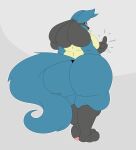  2020 4_fingers anthro back_rolls big_breasts big_butt biped black_body blue_body breasts butt castdraws chest_tuft female fingers fluffy fluffy_tail full-length_portrait generation_4_pokemon gesture grey_background hi_res huge_butt looking_at_viewer looking_back looking_back_at_viewer lucario middle_finger multicolored_body narrowed_eyes nintendo nude overweight overweight_anthro overweight_female pawpads pokemon pokemon_(species) portrait rear_view red_eyes simple_background solo spikes spikes_(anatomy) standing tail tan_body thick_thighs tuft wide_hips 