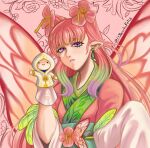  absurd_res accessory asian_clothing clothing ear_piercing east_asian_clothing eljarochofeliz eyelashes fairy female fire_emblem fire_emblem_heroes flower flower_in_hair hair hair_accessory hand_puppet hi_res humanoid humanoid_pointy_ears insect_wings japanese_clothing kimono lepidopteran_wings long_hair looking_at_viewer mirabilis_(fire_emblem) nintendo piercing pink_background pink_clothing pink_hair pink_kimono pink_wings plant purple_eyes simple_background solo tan_body tan_skin winged_humanoid wings 