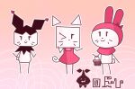 ambiguous_species anthro basket clothing container crossover domestic_cat dress felid feline felis female female/female floating_ears fool&#039;s_hat fur group hat headgear headwear hello_kitty_(character) hello_kitty_(series) hoodie kuromi lagomorph leporid mammal mario_bros mouthless my_melody nintendo one_eye_closed onegai_my_melody paper_mario pink_clothing pink_dress pink_hoodie pink_topwear rabbit ribbons sanrio smile stick_arms stick_legs tokk-i-chan topwear trio whiskers white_body white_fur 