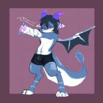  absurd_res anthro balls bulge claws clothed clothing digital_media_(artwork) dragon genitals hair hi_res horn male mammal mocoeperro multicolored_body ryuukyan simple_background sketch smile solo spats tail tight_fit tight_underwear underwear wings 